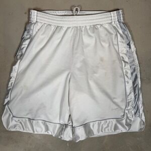 2000s Nike Basketball Shorts Mens XL White Mesh Silver Stripe Baggy Athletic Gym